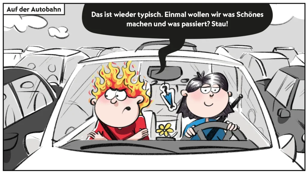 Burni und Resi im Stau.