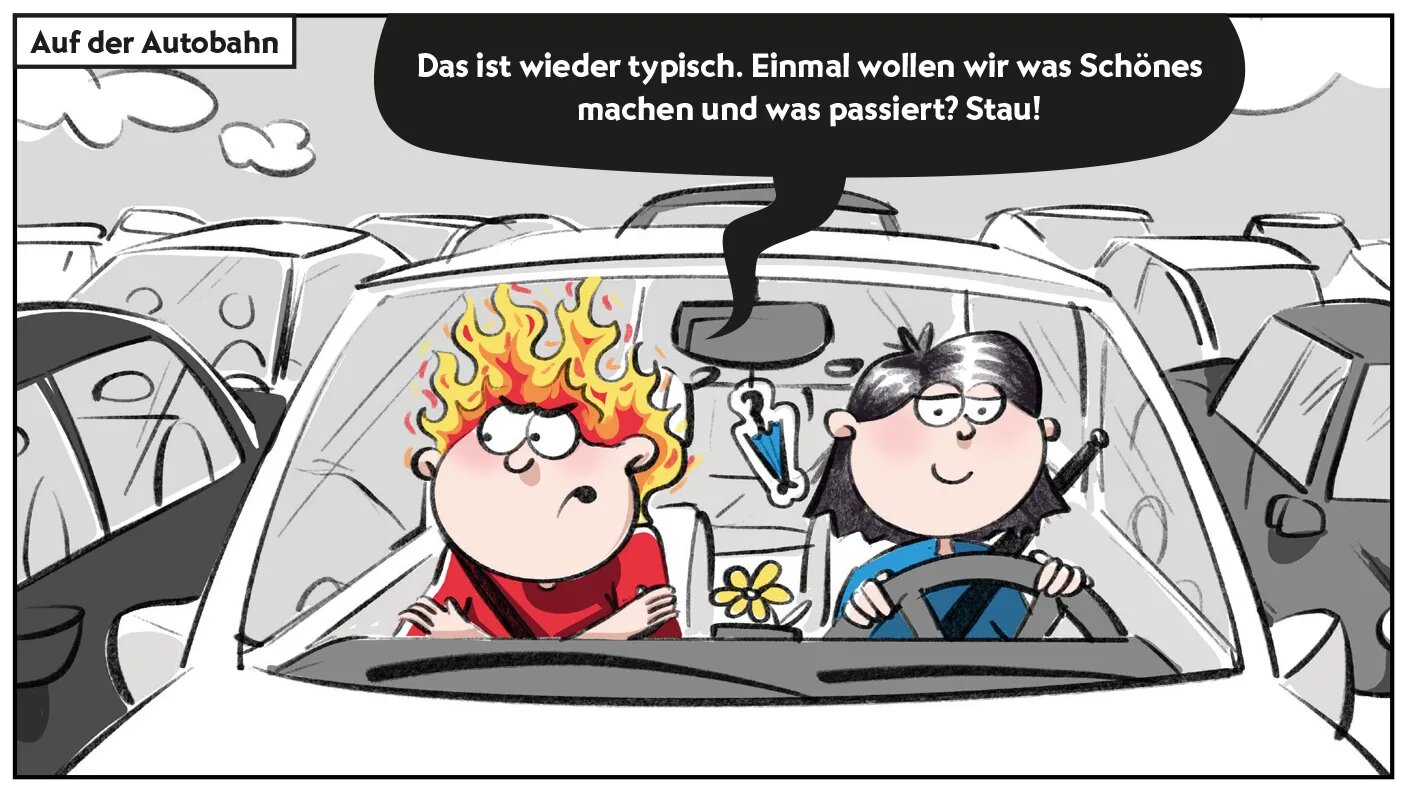 Burni und Resi im Stau.