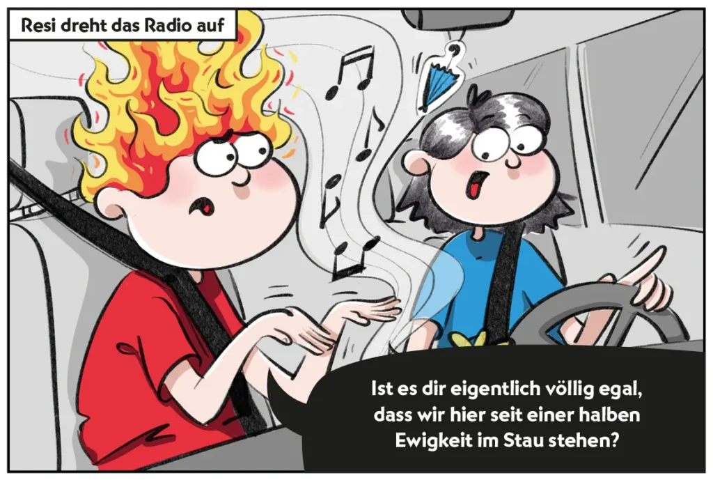 Burni und Resi im Stau.