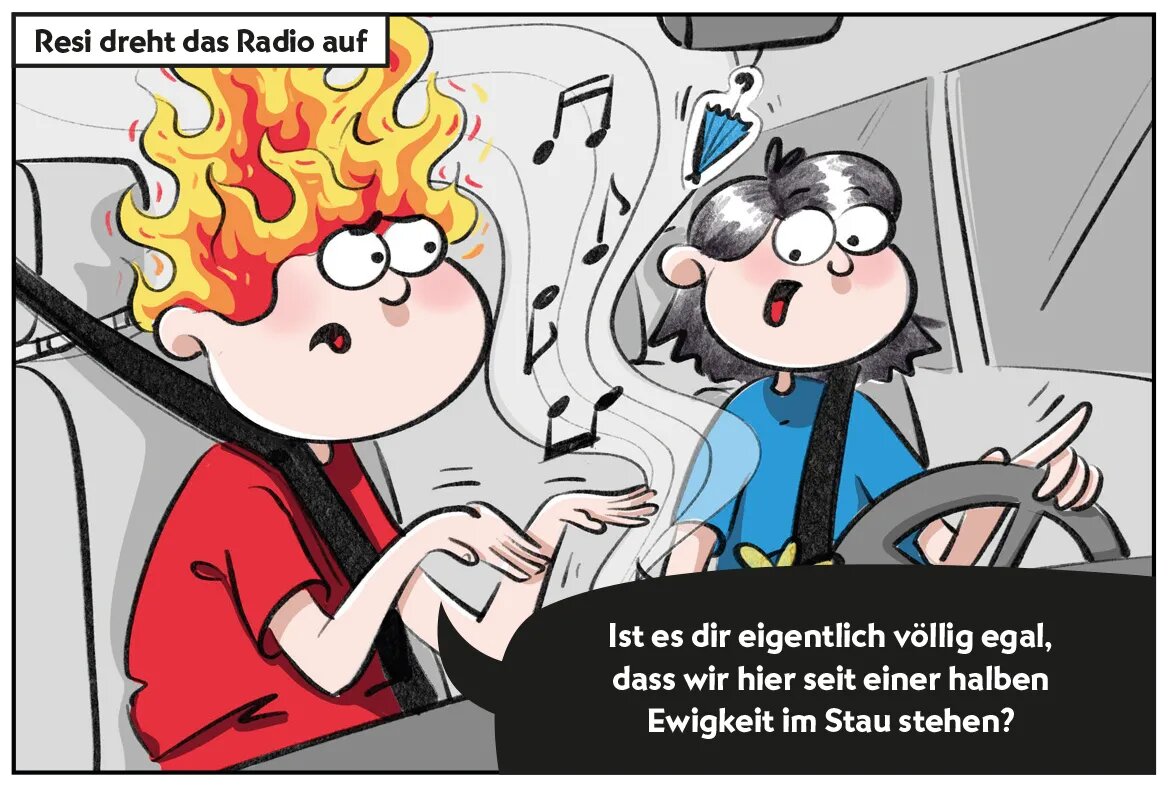 Burni und Resi im Stau.