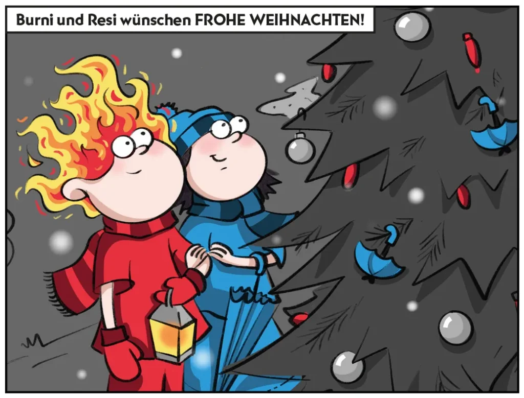 Burni und Resi wünschen Frohe Weihnachten.