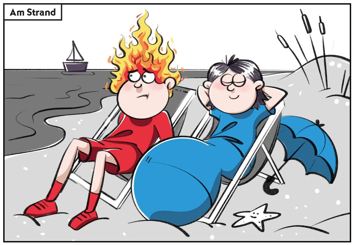 Burni und Resi am Strand.