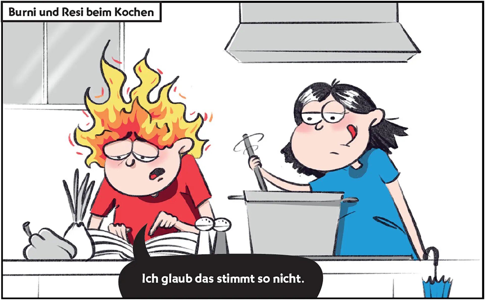 Burni und Resi kochen.