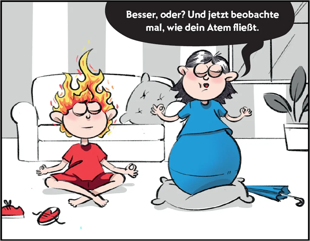 Burni und Resi meditieren.