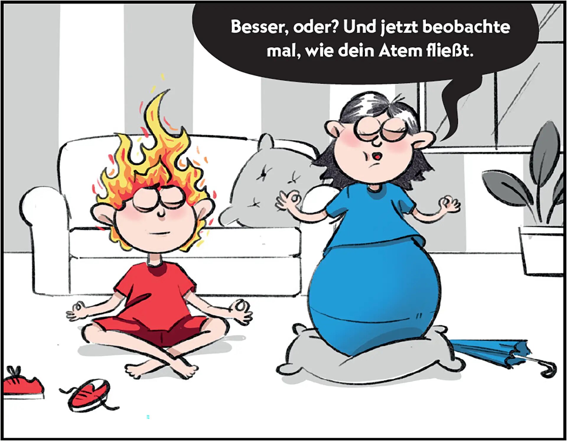 Burni und Resi meditieren.