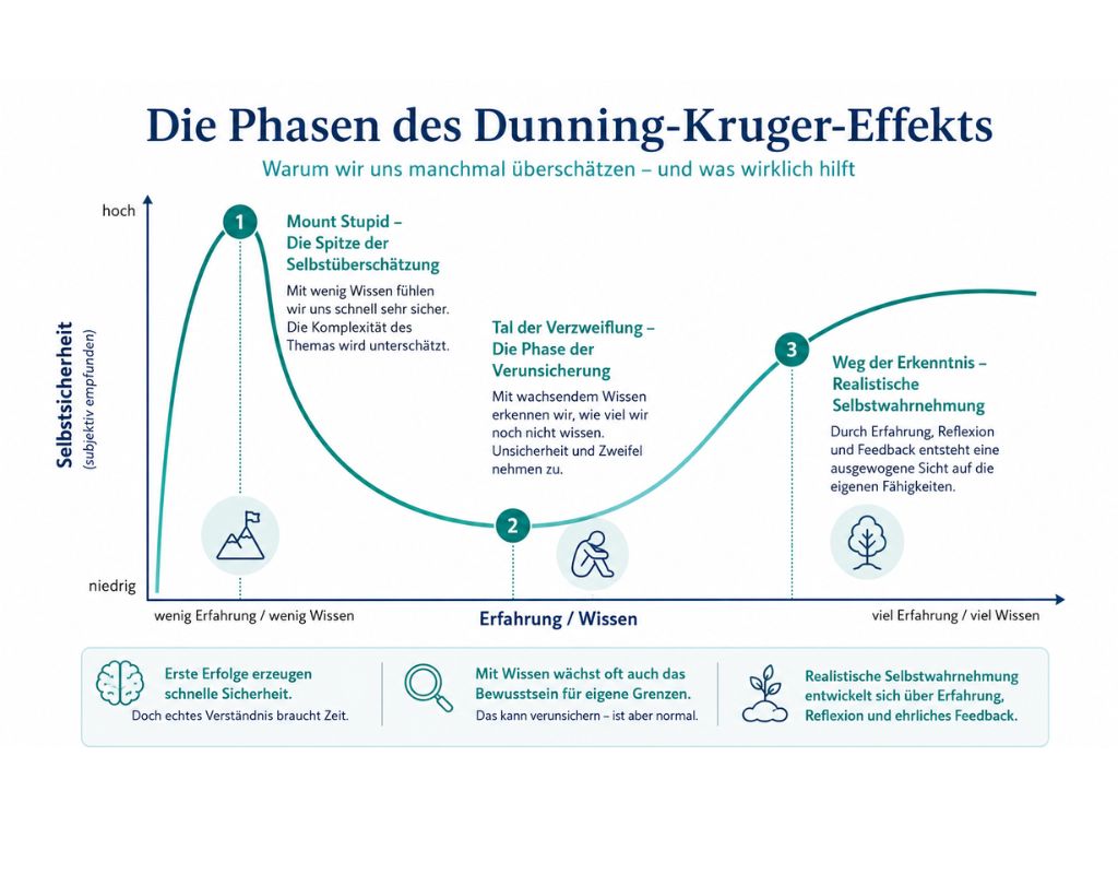 Grafik mit den Phasen des Dunning-Kruger-Effekts.