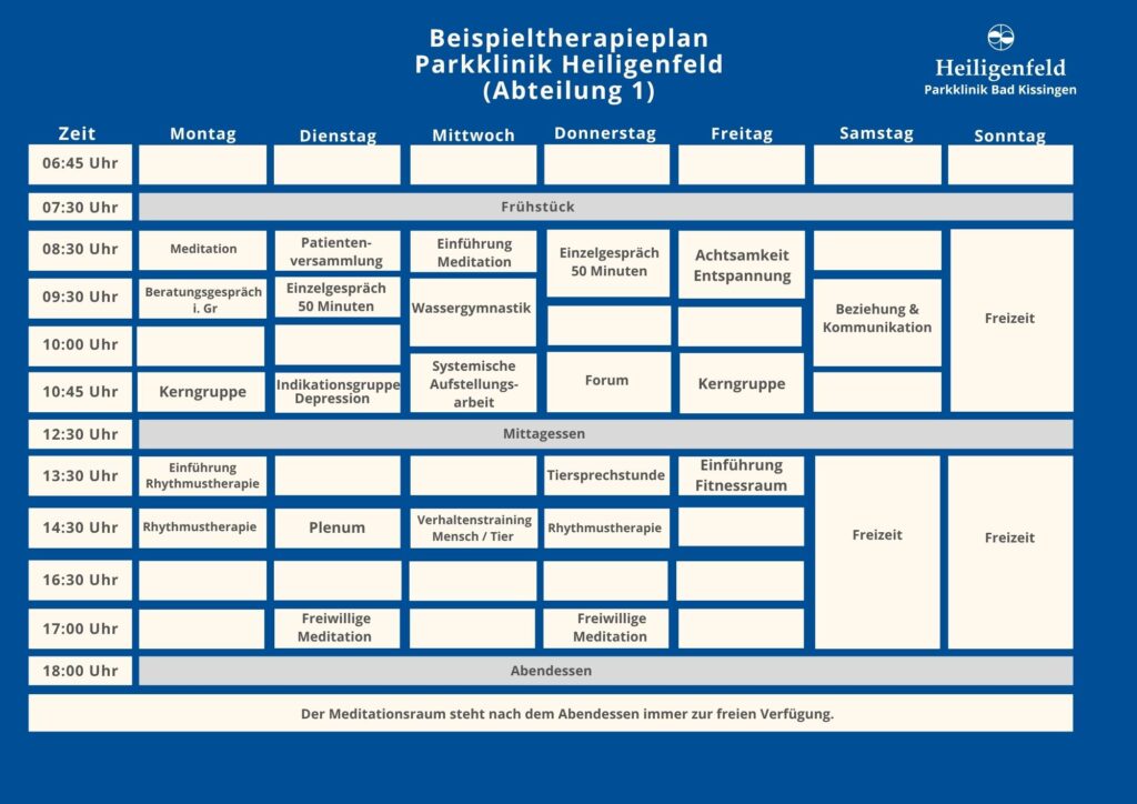 Ein beispielhafter Therapieplan für eine stationäre Behandlung von im Rahmen der Tierbegleiteten Therapie in der Parkklinik Heiligenfeld